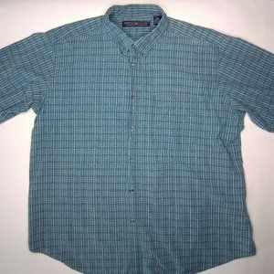 American Culture Mens Size 3X Blue Plaid Button Down Short Sleeve Shirt 1